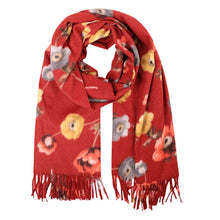 Load image into Gallery viewer, Red Floral Fringe Scarf
