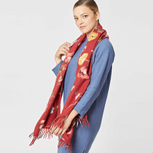 Load image into Gallery viewer, Red Floral Fringe Scarf
