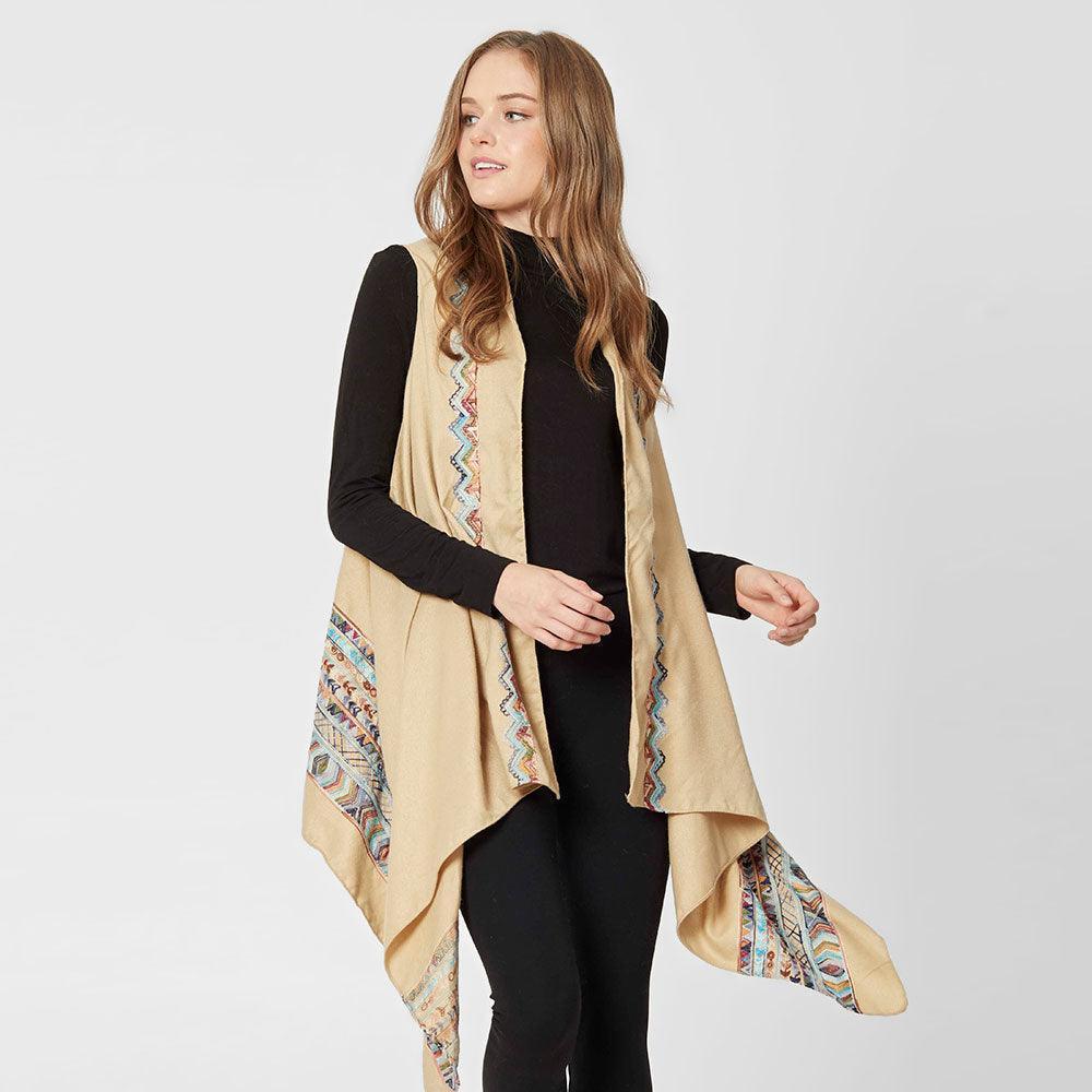 Beige Aztec Pattern Embroidered Vest - Jewelry Store by Erik Rayo