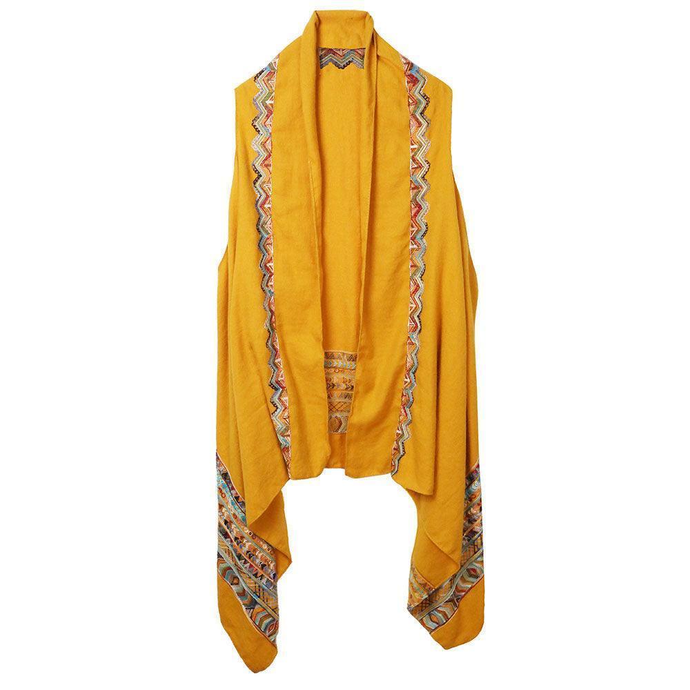 Mustard Aztec Pattern Embroidered Vest - Jewelry Store by Erik Rayo