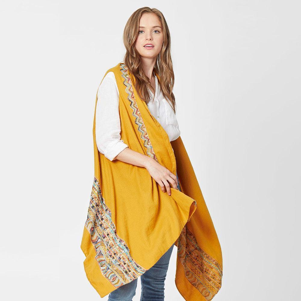 Mustard Aztec Pattern Embroidered Vest - Jewelry Store by Erik Rayo