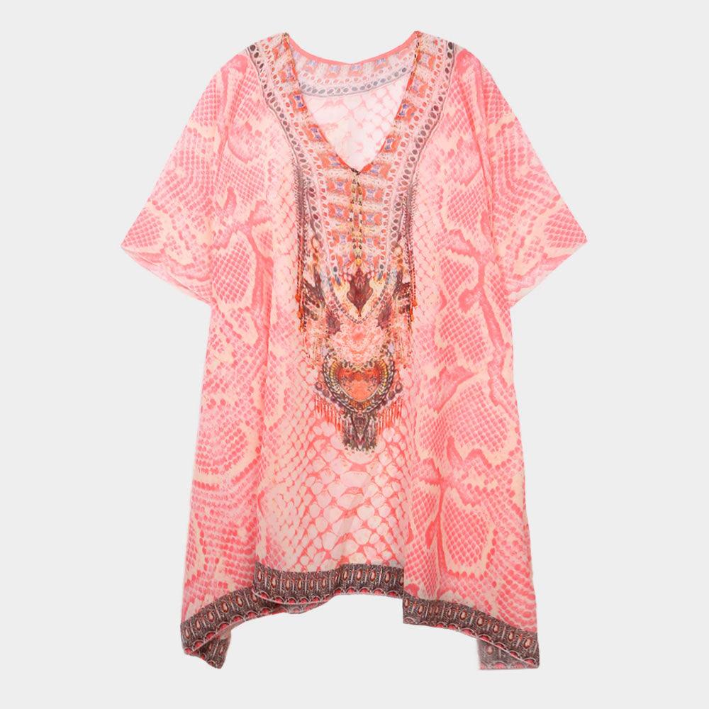 Pink Mixed Print Poncho