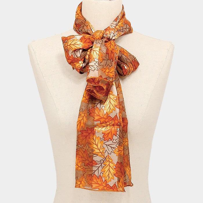 Beige 6PCS - Silk Feel Striped Leaf Print Scarf - Jewelry Store by Erik Rayo