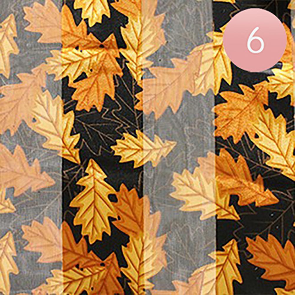 Black 6PCS - Silk Feel Striped Leaf Print Scarf - Jewelry Store by Erik Rayo