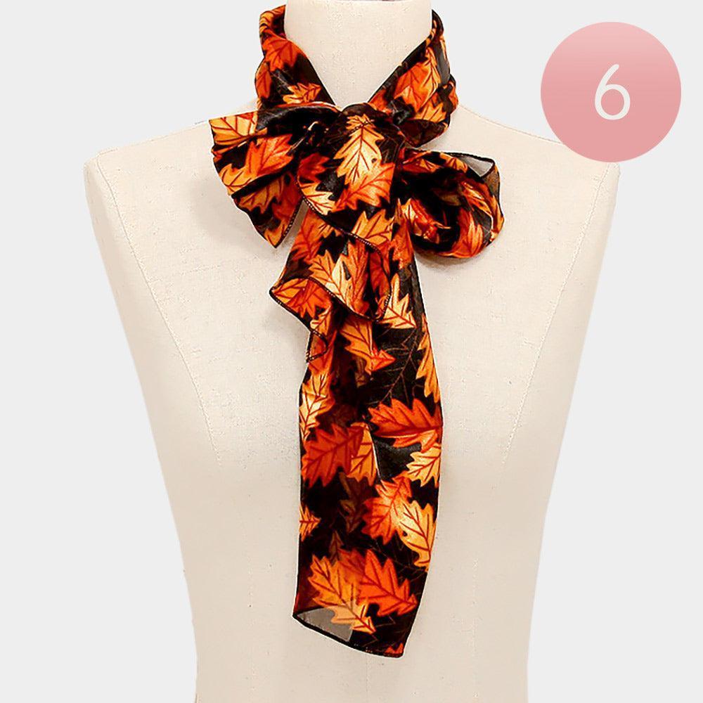 Black 6PCS - Silk Feel Striped Leaf Print Scarf - Jewelry Store by Erik Rayo