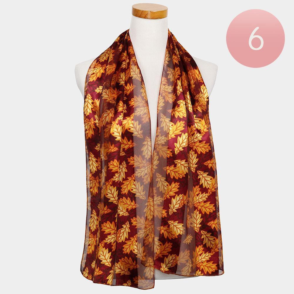 Silk Feel Striped Leaf Print Scarf 6 Pairs - Jewelry Store by Erik Rayo