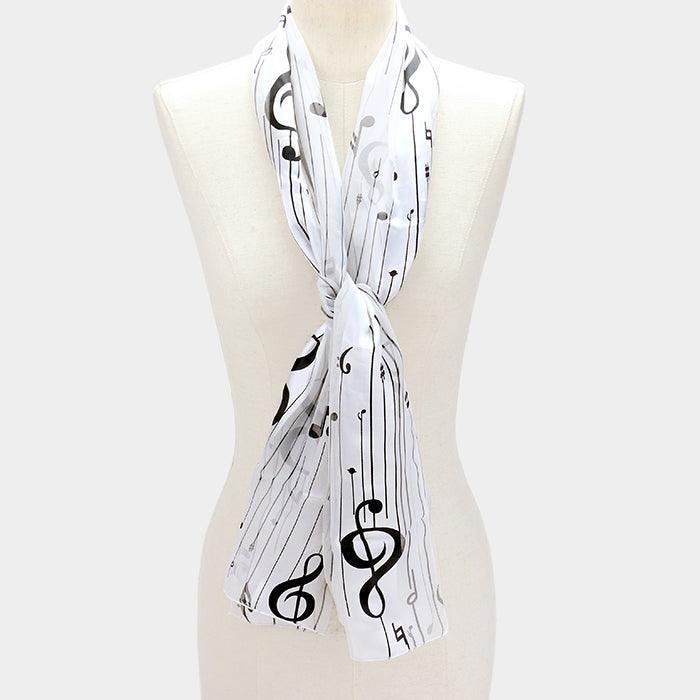 White 6PCS - Silk Feel Striped Music Notes Print Scarf - Jewelry Store by Erik Rayo