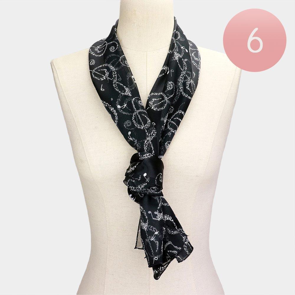 Black 6PCS - Silk Feel Striped Music Notes Print scarf - Jewelry Store by Erik Rayo