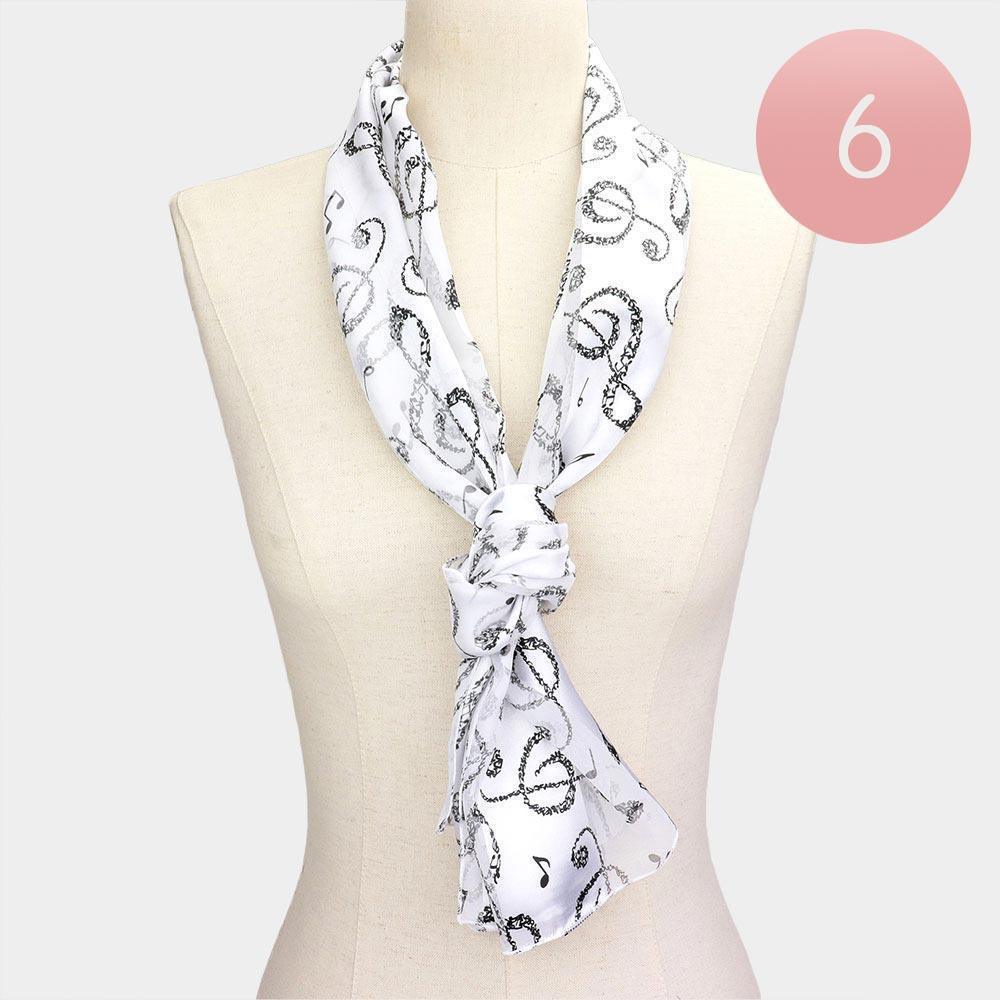 White 6PCS - Silk Feel Striped Music Notes Print scarf - Jewelry Store by Erik Rayo