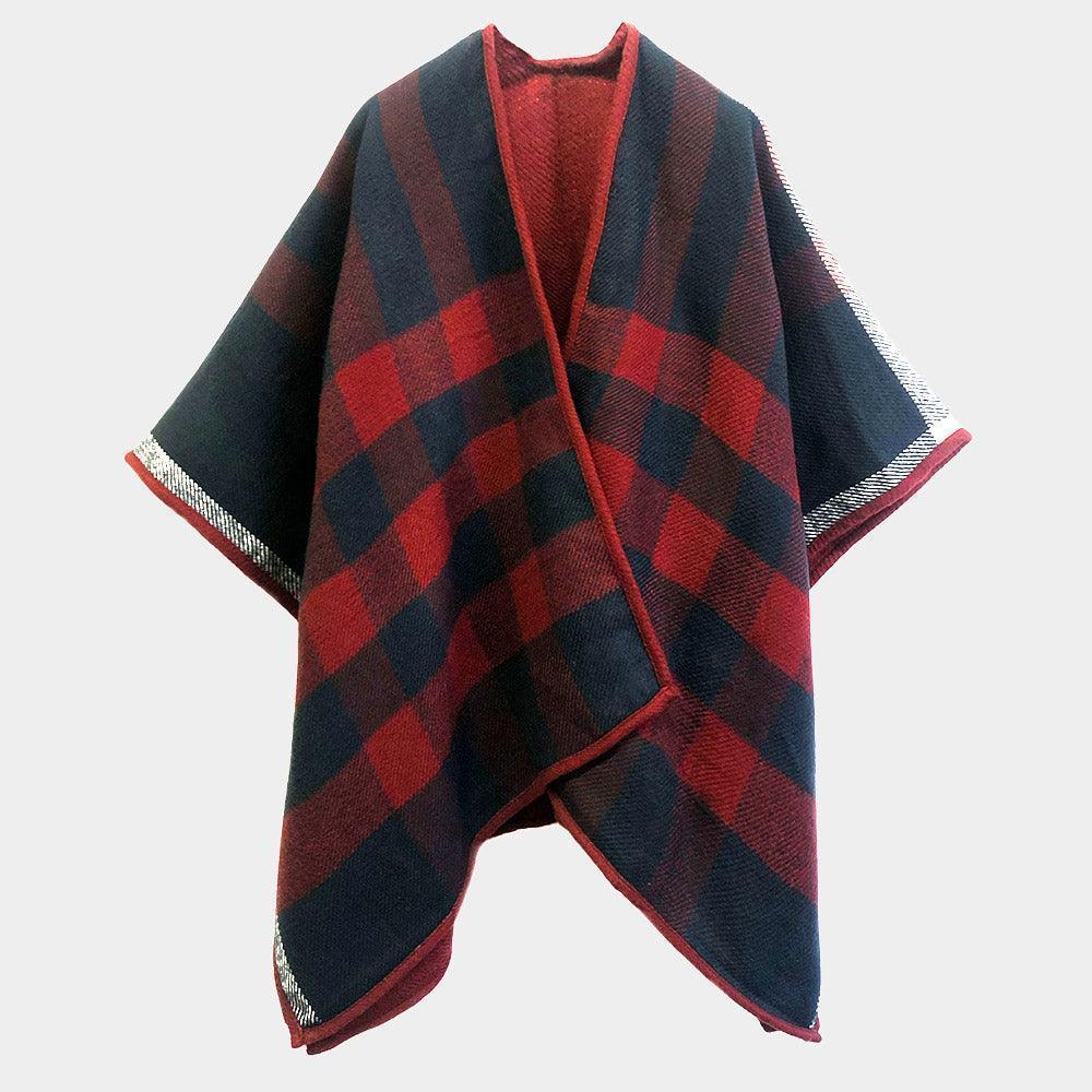 Navy Reversible Plaid Check Ruana Poncho - Jewelry Store by Erik Rayo