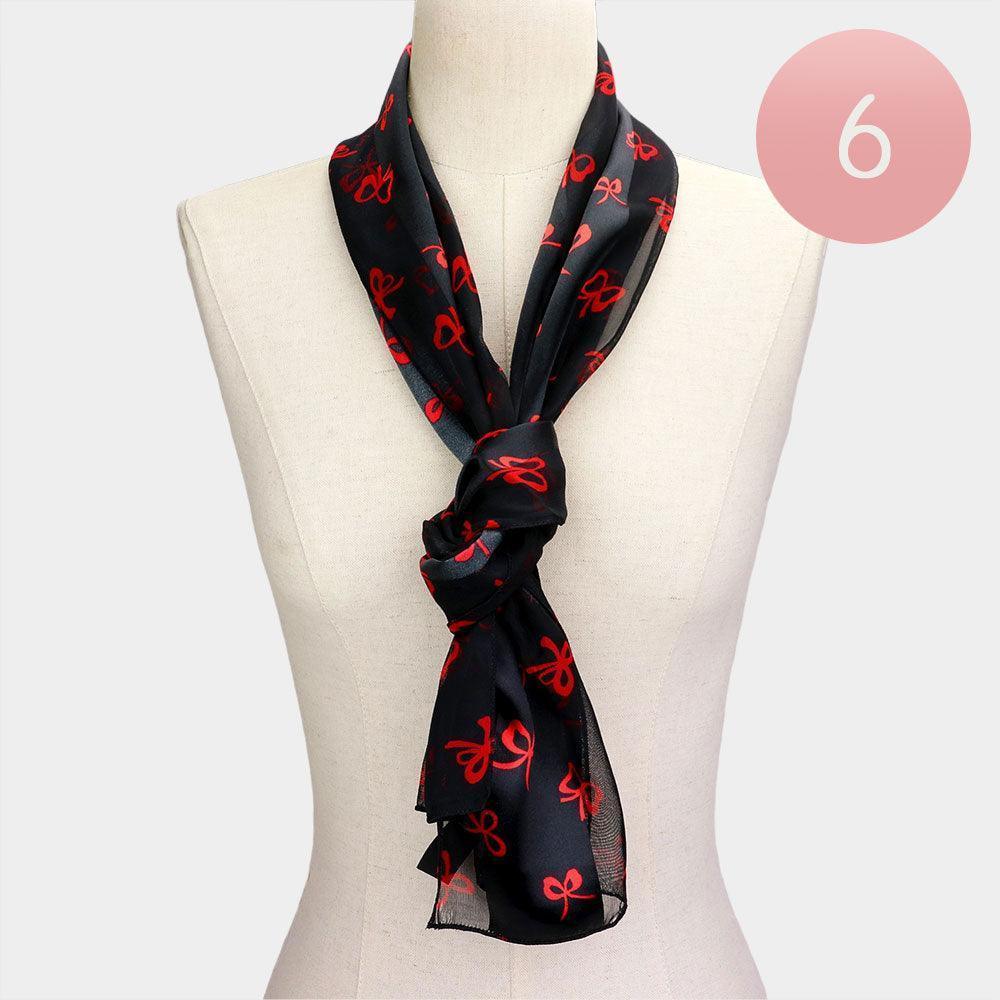 Black 6PCS - Silk Feel Satin Striped Bow Print scarf - Jewelry Store by Erik Rayo