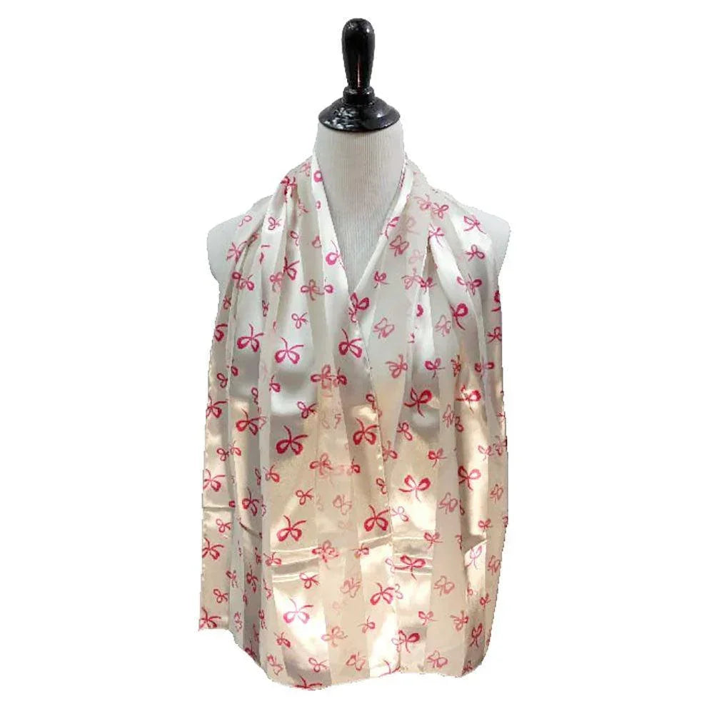 Ivory 6PCS - Silk Feel Satin Striped Bow Print scarf - Jewelry Store by Erik Rayo
