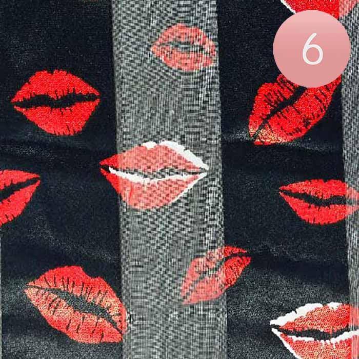 Red 6PCS - Silk Feel Satin Striped Lips Pattern Printed Scarf - Jewelry Store by Erik Rayo