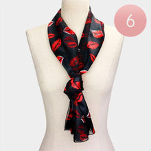 Load image into Gallery viewer, Red 6PCS - Silk Feel Satin Striped Lips Pattern Printed Scarf
