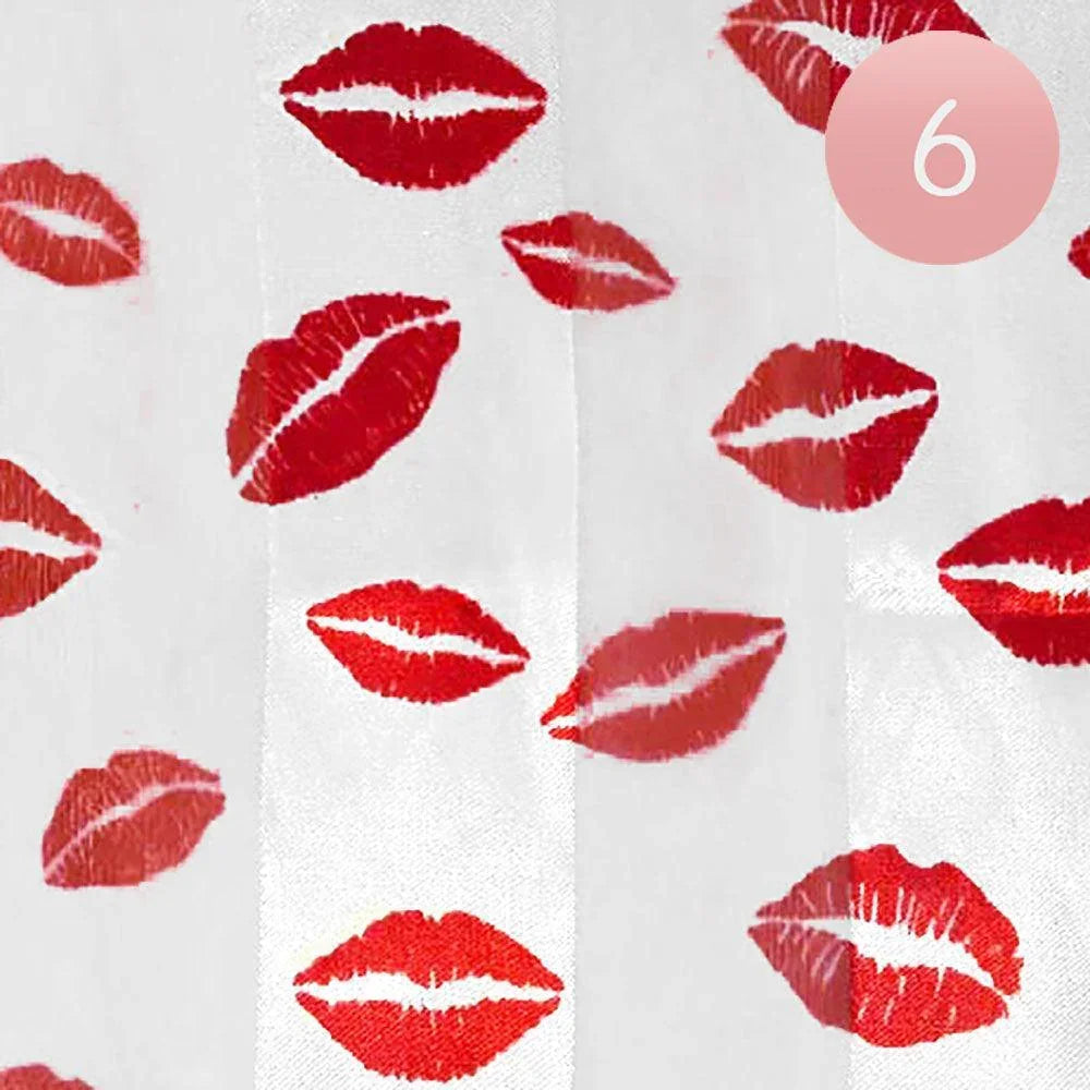 White 6PCS - Silk Feel Satin Striped Lips Pattern Printed Scarf - Jewelry Store by Erik Rayo