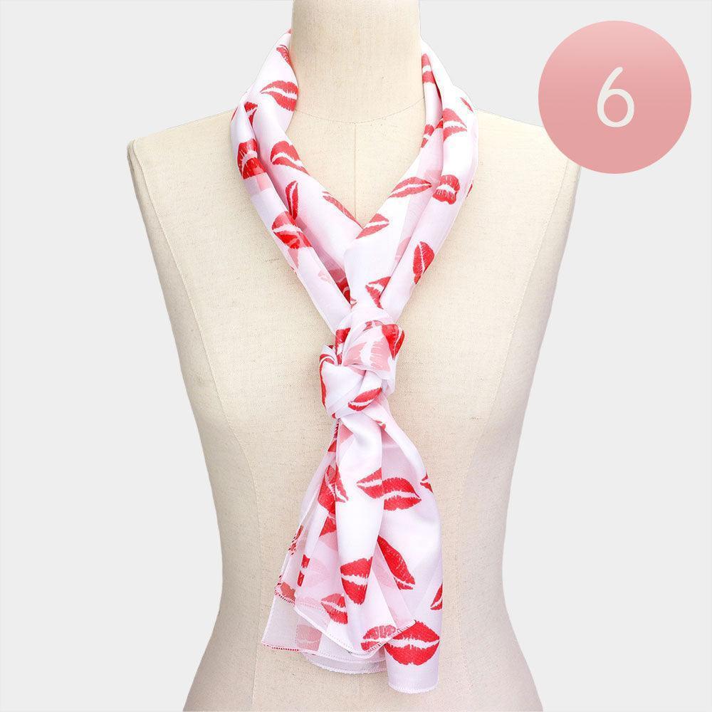 White 6PCS - Silk Feel Satin Striped Lips Pattern Printed Scarf - Jewelry Store by Erik Rayo
