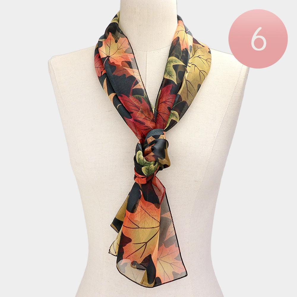 Black 6PCS -Large Fall Leave Pattern Print Scarf - Jewelry Store by Erik Rayo
