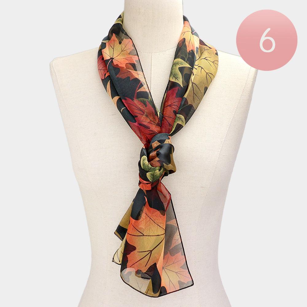 Black 6PCS -Large Fall Leave Pattern Print Scarf