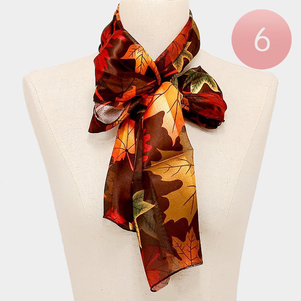 Brown 6PCS -Large Fall Leave Pattern Print Scarf - Jewelry Store by Erik Rayo