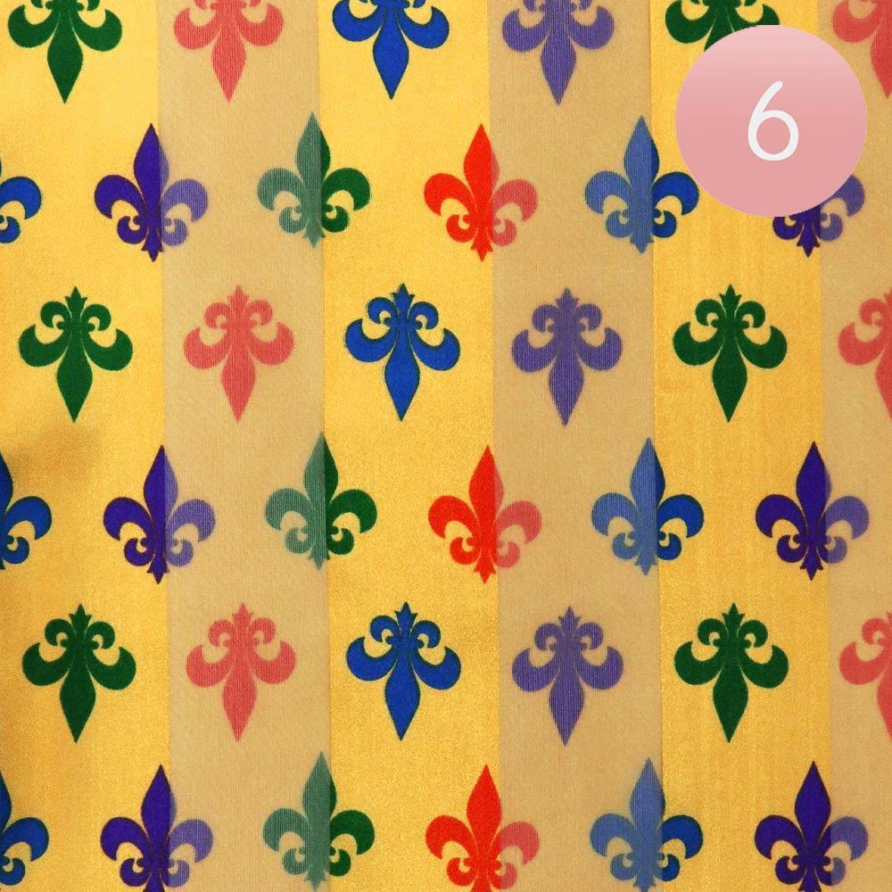 Gold 6PCS - Silk Feel Satin Mardi Gras Fleur de Lis Patterned Scarf - Jewelry Store by Erik Rayo
