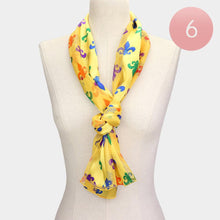 Load image into Gallery viewer, Gold 6PCS - Silk Feel Satin Mardi Gras Fleur de Lis Patterned Scarf
