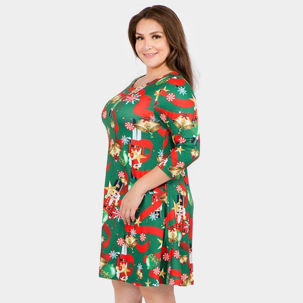 Green Nutcracker Christmas Print A-Line Dress - Jewelry Store by Erik Rayo
