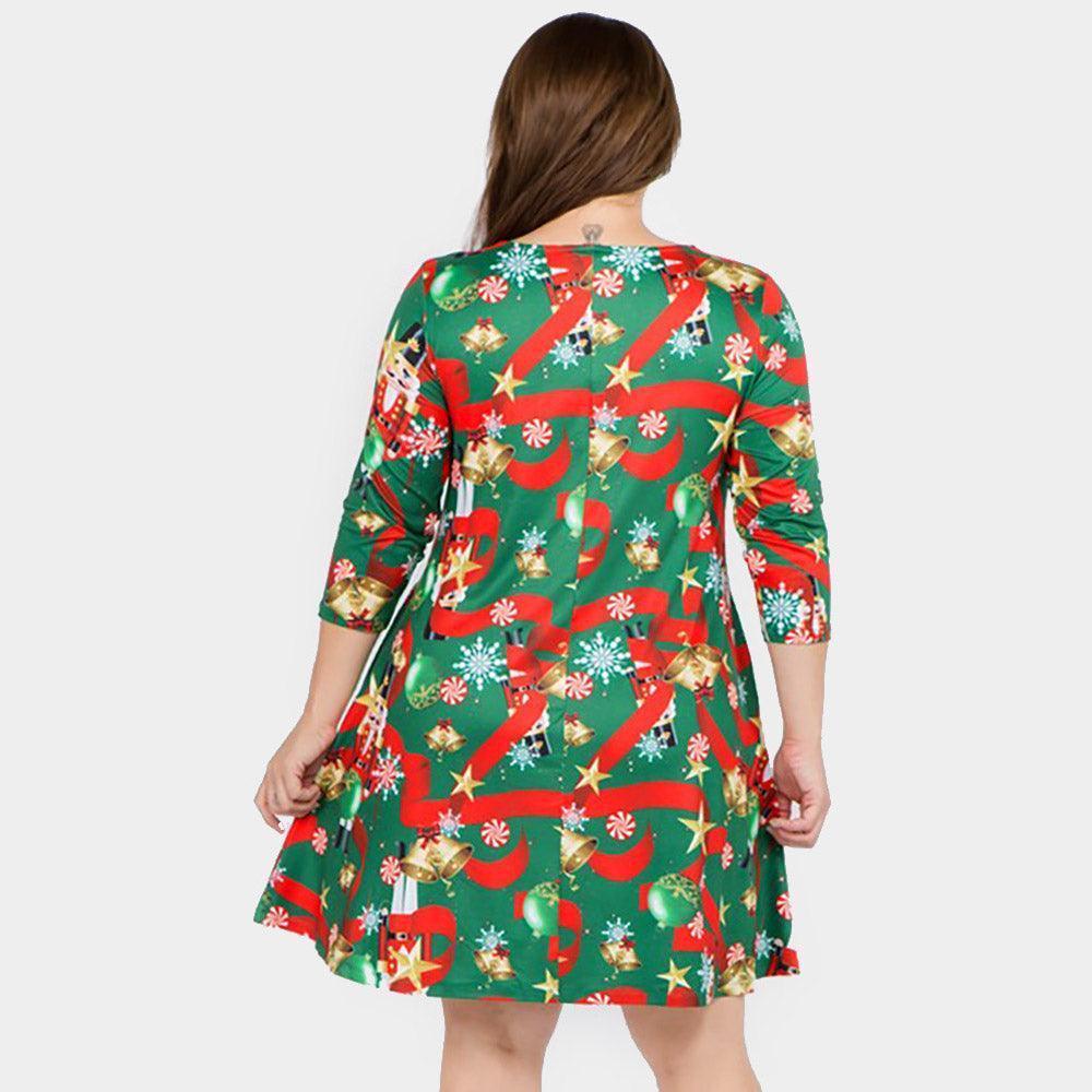 Green Nutcracker Christmas Print A-Line Dress - Jewelry Store by Erik Rayo