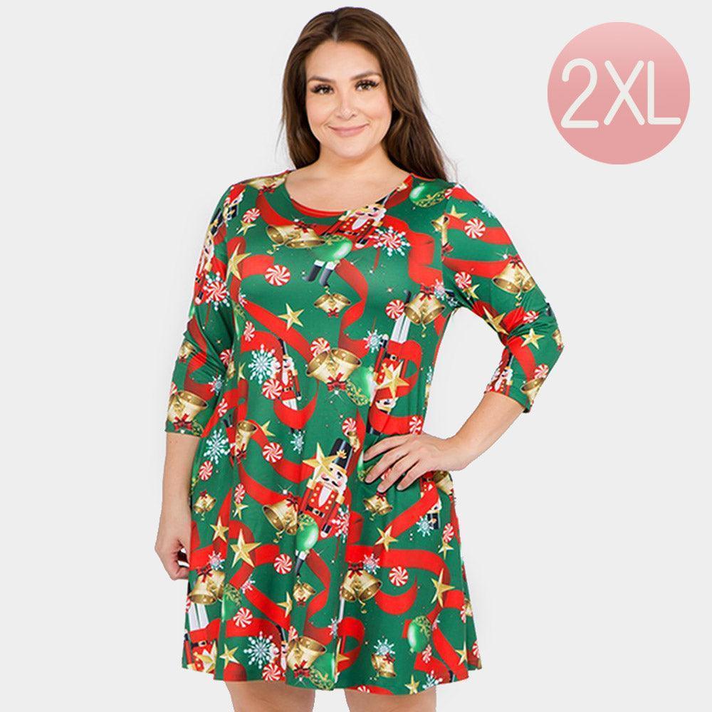 Green Nutcracker Christmas Print A-Line Dress - Jewelry Store by Erik Rayo