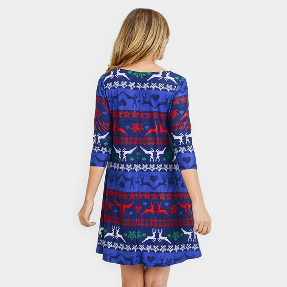 Blue Fair Isle Reindeer Print A-Line Dress - Jewelry Store by Erik Rayo