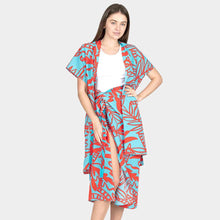 Load image into Gallery viewer, Blue Leaf Patterned Cover Up Kimono Poncho
