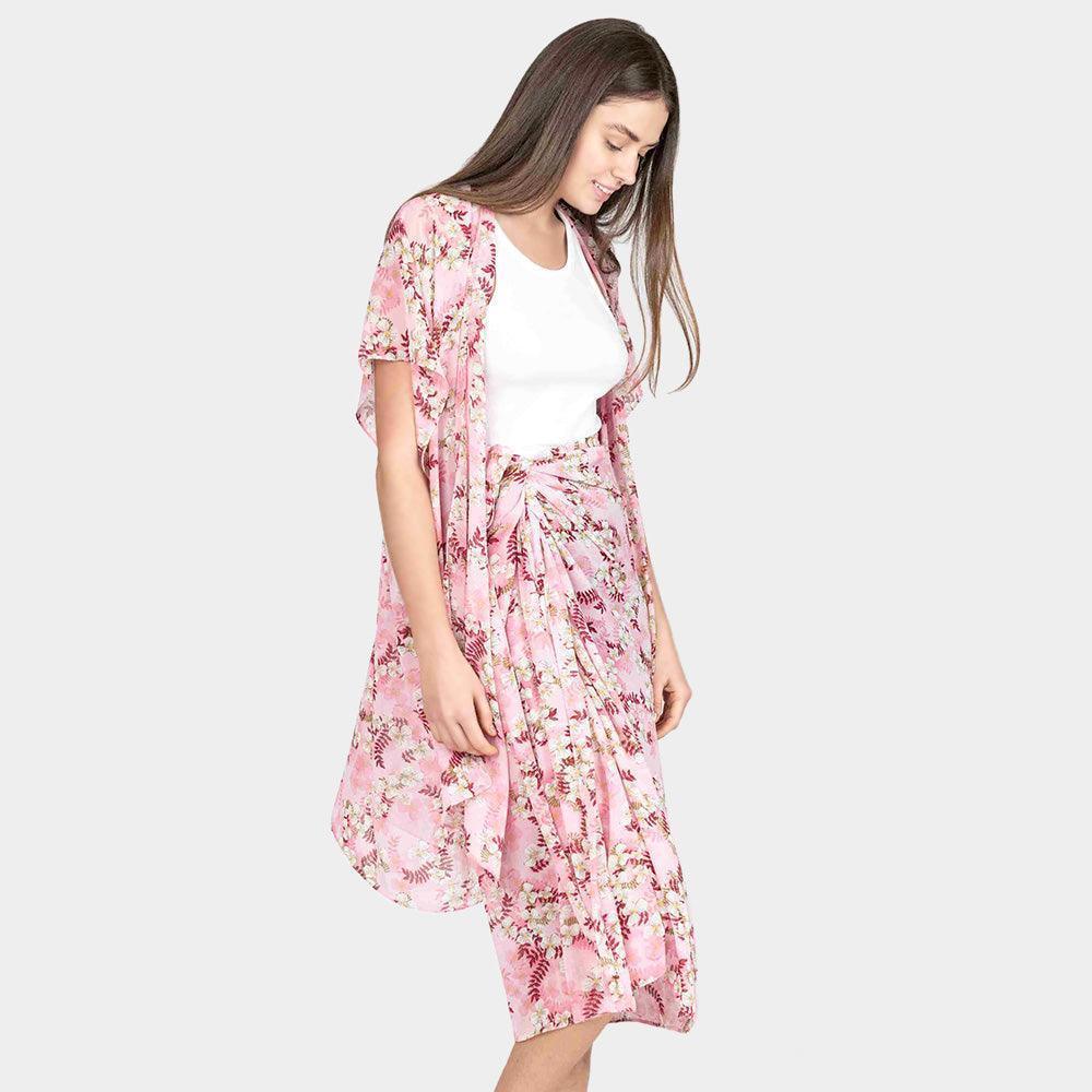 Pink Flower Patterned Cover Up Kimono Poncho - Jewelry Store by Erik Rayo
