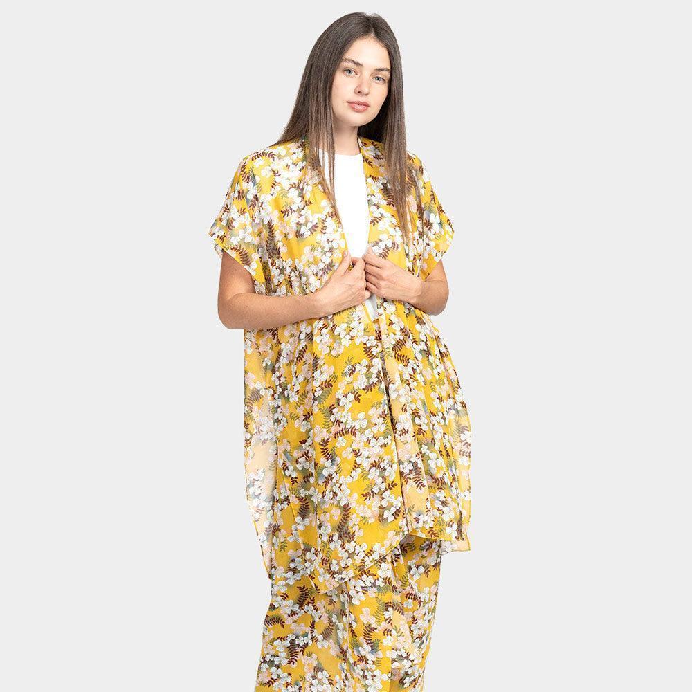 Yellow Flower Patterned Cover Up Kimono Poncho - Jewelry Store by Erik Rayo