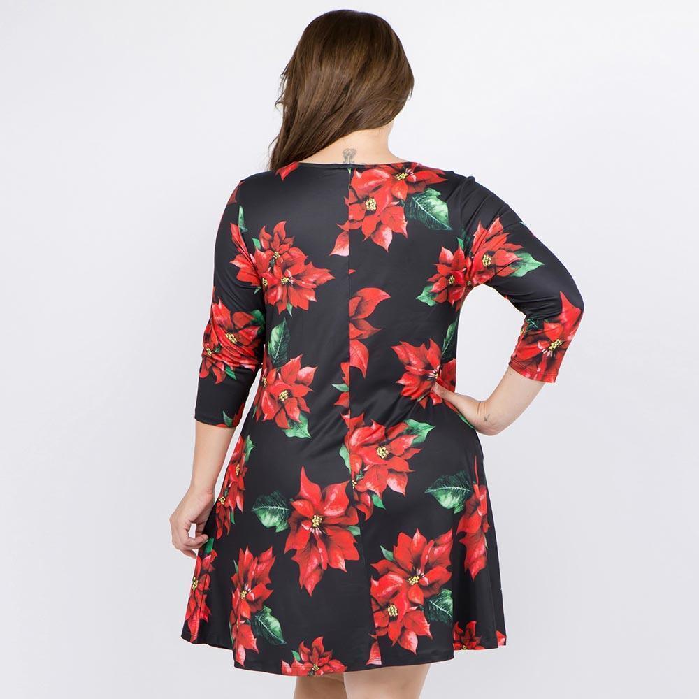 Black Christmas Poinsettia Flower Patterned A-Line Dress - Jewelry Store by Erik Rayo