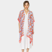 Load image into Gallery viewer, Red Flower Printed Cover Up Kimono Poncho
