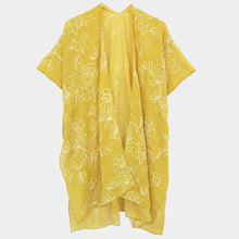 Load image into Gallery viewer, Yellow Embroidered Floral Cover Up Kimono Poncho
