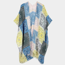 Load image into Gallery viewer, Blue Paisley Bandana Patterned Cover Up Kimono Poncho
