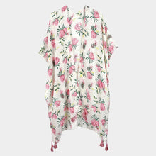 Load image into Gallery viewer, Pink Flower Printed Cover Up Kimono Poncho
