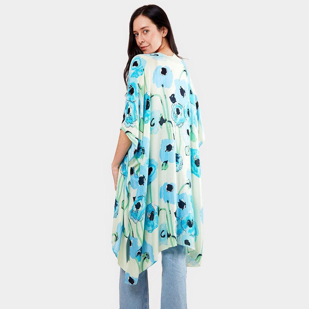 Blue Flower Print Kimono Poncho - Jewelry Store by Erik Rayo