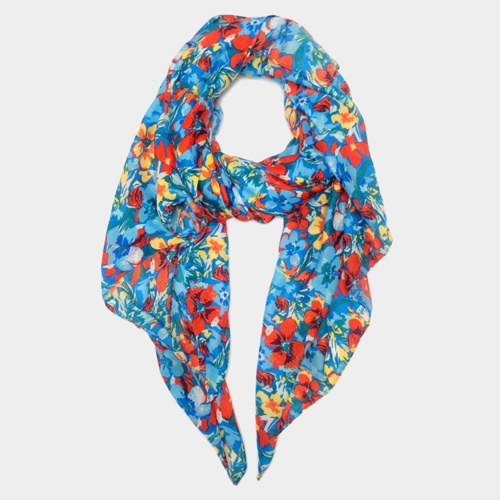 Blue Flower Printed Oblong Scarf - Jewelry Store by Erik Rayo