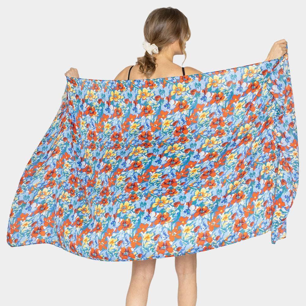 Blue Flower Printed Oblong Scarf - Jewelry Store by Erik Rayo