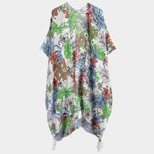 Load image into Gallery viewer, White Tropical Leaf Flower Printed Cover Up Kimono Poncho
