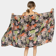 Load image into Gallery viewer, Black Tropical Leaf Flower Printed Oblong Scarf
