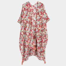 Load image into Gallery viewer, Red Flower Patterned Cover Up Kimono Poncho
