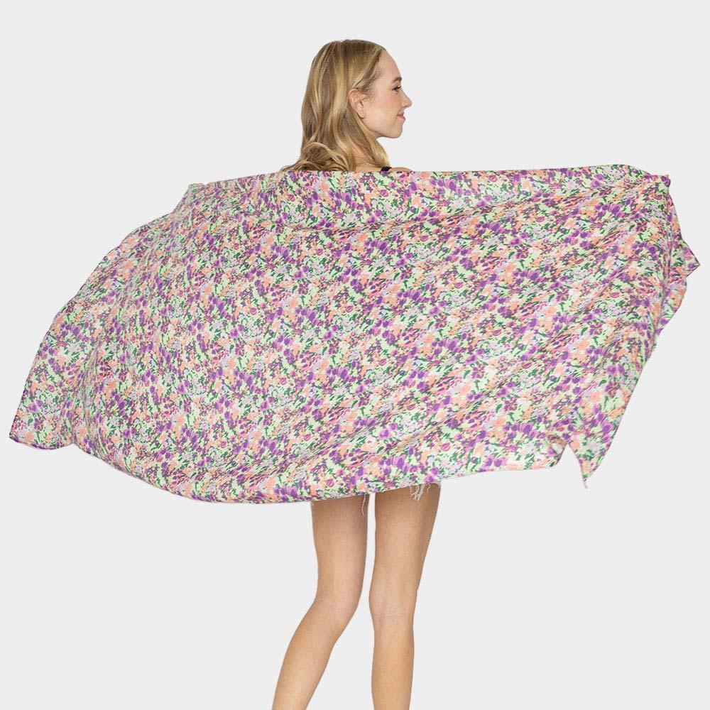 Purple Flower Printed Oblong Scarf - Jewelry Store by Erik Rayo
