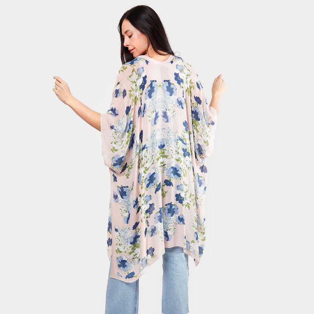 Pink Flower Print Kimono Poncho - Jewelry Store by Erik Rayo