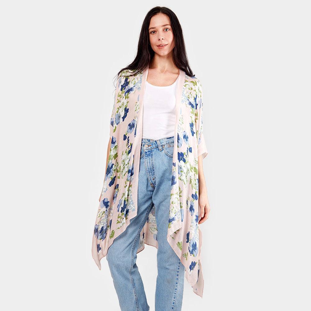 Pink Flower Print Kimono Poncho - Jewelry Store by Erik Rayo