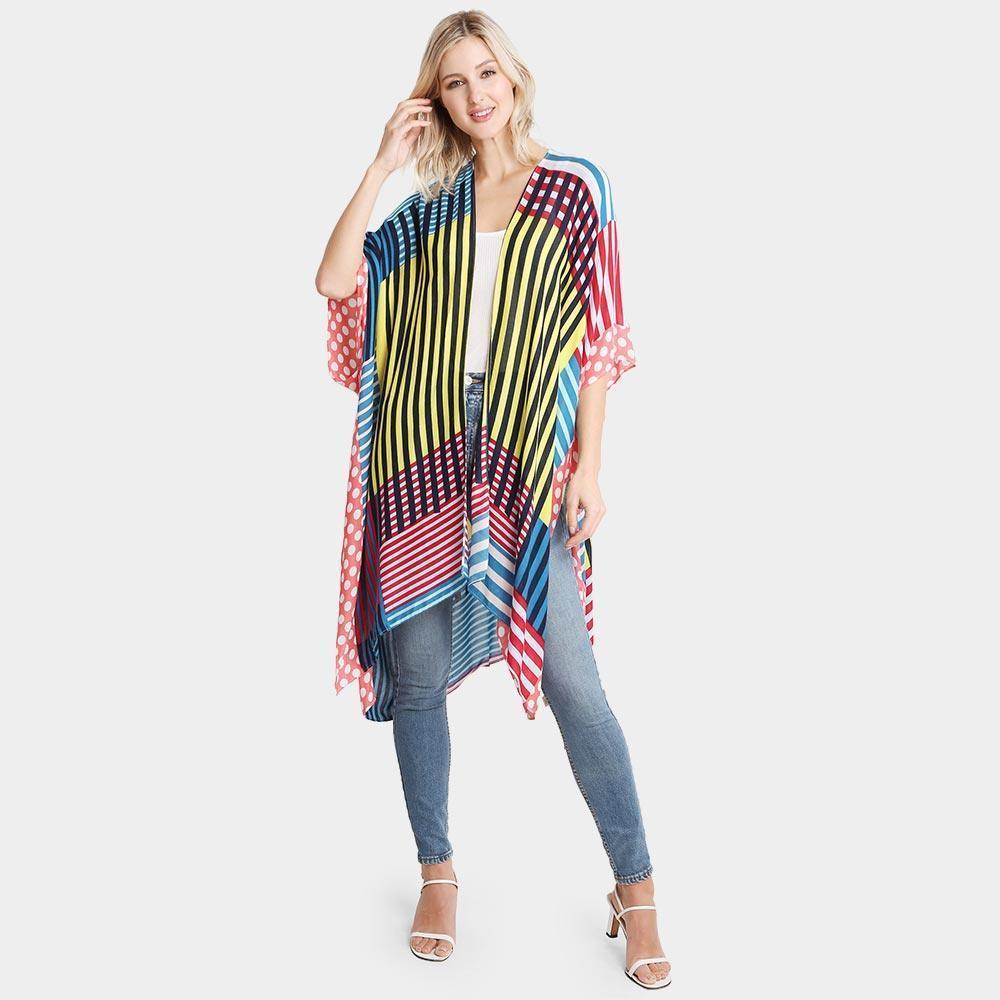 Blue Geometric Print Kimono Poncho - Jewelry Store by Erik Rayo