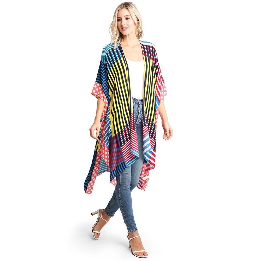Blue Geometric Print Kimono Poncho - Jewelry Store by Erik Rayo