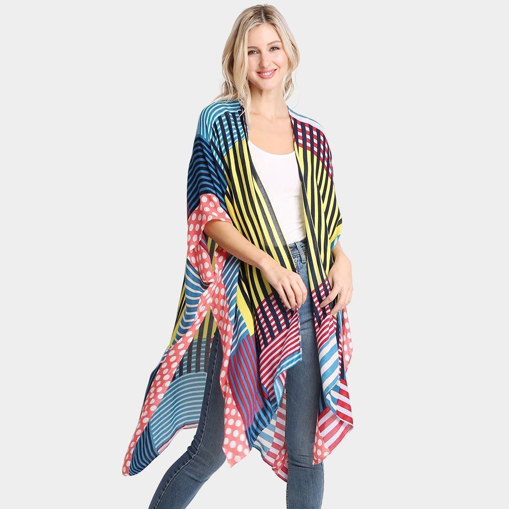 Blue Geometric Print Kimono Poncho - Jewelry Store by Erik Rayo