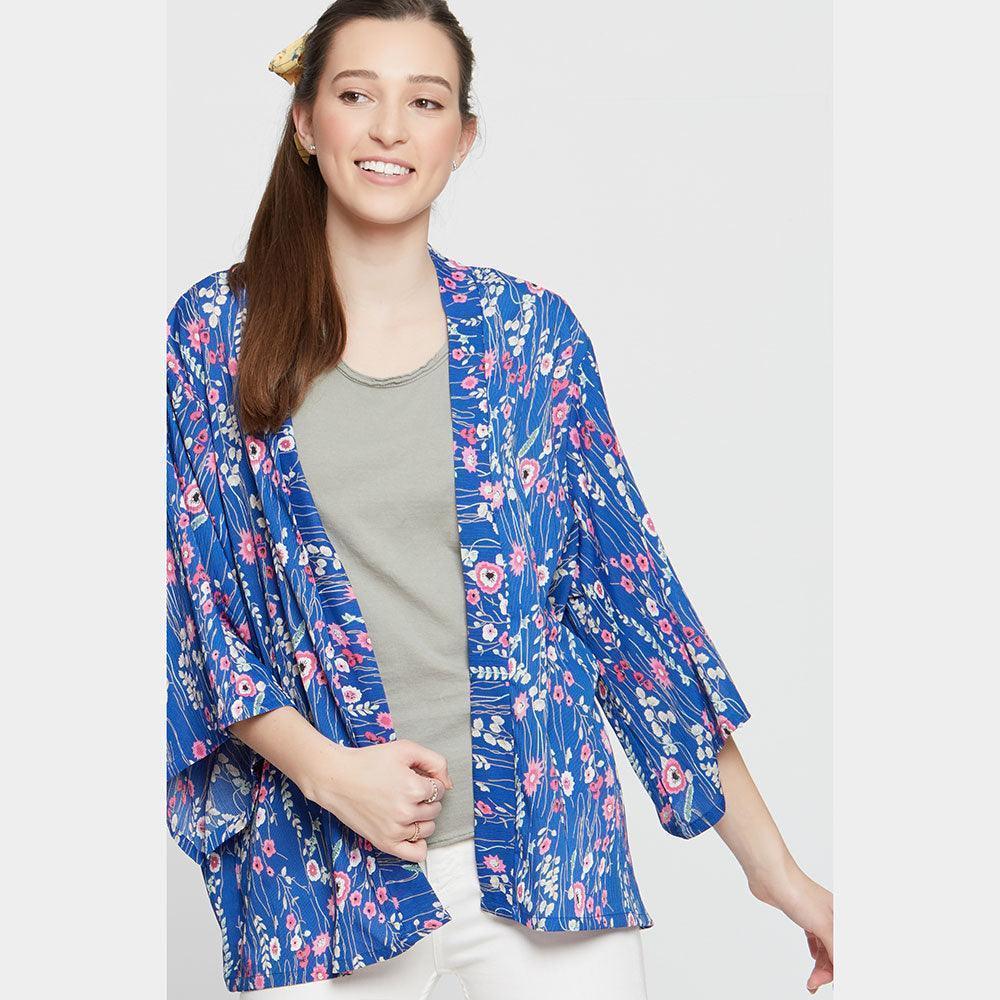 Blue Floral Cover Up Kimono Poncho - Jewelry Store by Erik Rayo